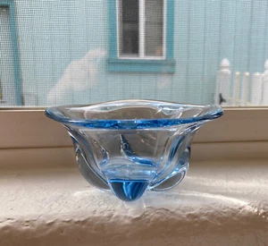 Vintage Ice Blue Art Glass Bowl,  Scandinavian Style, Unsigned  2"T x 4-3/4"W - Picture 1 of 10