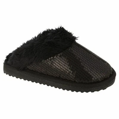 NUEVO NUEVO CON ETIQUETAS Niñas BONGO Lentejuelas Imitación Piel Negro Rasguños Zapatillas Talla 11-12 Foto 1 de 4