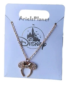 Disney Parks Jewelry Collection Minnie Mouse Ears Rose Gold Tone Bow Necklace - Picture 1 of 3