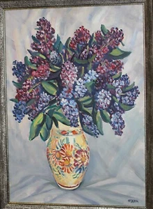 Prof. Stoyan Domuschiev (1935-2021) Oil painting still life with lilacs signed - Picture 1 of 13