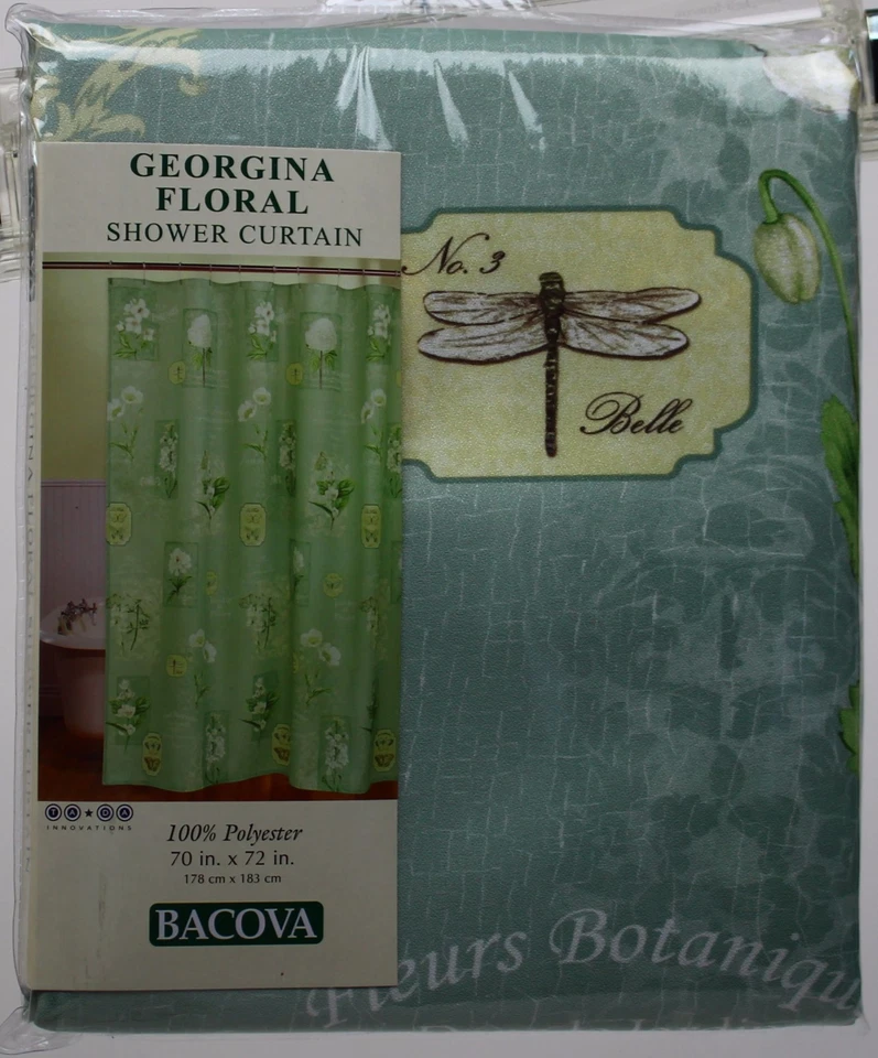 Cortina de Ducha Bacova Georgina Floral Salvia Mariposa Tela Libélula 70x72 Nueva con Etiquetas Foto 1 de 1