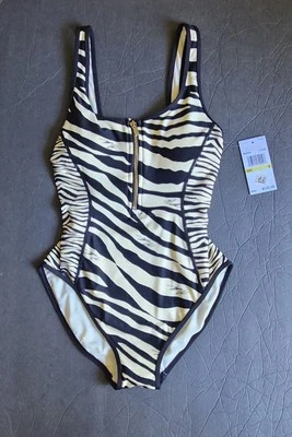 Michael Kors Zebra Print Zip Ivory One-Piece Swimsuit L51002 Size 4 - Image 1 of 2