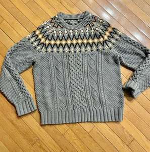 Maglione L.L.Bean Signature Cotone Pescatore Fair Isle Grigio Taglia Large - Usato in ottime condizioni - Foto 1 di 10