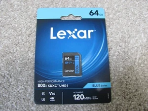 Lexar 64GB High-Performance 800x UHS-I SDXC 4K UHD Memory Card BLUE Series - Picture 1 of 12