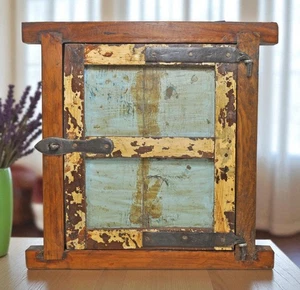 Antique Wooden Wall Décor Window Panel Frame Original Old Hand Crafted - Picture 1 of 6