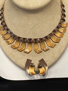 MATTISE 50er MID CENTURY MODERNIST SELTEN EMAILLE HALSKETTE SET CLIP OHRRINGE  - Bild 1 von 21