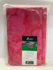 NIP Sieater PINK FLORAL FLANNEL BACKED TABLECLOTH Vinyl #8165 Eleanore 60" x 90" - Picture 1 of 9