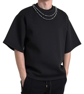 DOLCE & GABBANA T-shirt Polyester Black Necklace Embellished IT48/US38/M 1880usd - Picture 1 of 7