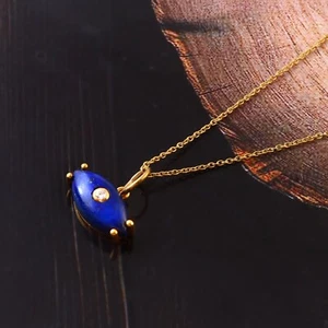 Colgante de lapislázuli enchapado en oro con forma de marquesa para mujer hecho a mano mini joyería - Imagen 1 de 6
