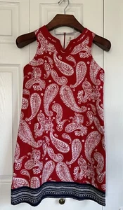 EUC Lands' End Girls 14 "Dressy" Woven Dress Sleeveless Red White & Blue Paisley - Picture 1 of 11
