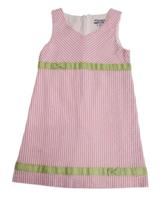Hartstrings Girl 5 Pink White  Cotton Seersucker Lined Sundress Dress 3368 - Image 1 of 4