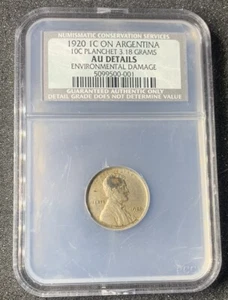 1920 1c Lincoln Cents Error Struck On ARGENTINA 10C PLANCHET 3.18gms Rare Error - Picture 1 of 9