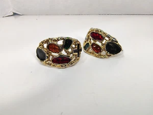 Pendientes llamativos vintage años 90 tono dorado esmalte lágrima multicolor sin respaldo - Imagen 1 de 19