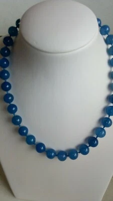 Collana agata blu naturale con anello a molla in argento 925/1000 pallini mm 12  - Immagine 1 di 4