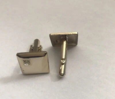 Мужские золотистые запонки Swank винтажные 1970-е с камнем - Изображение 1 из 4