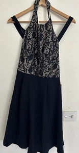 Teeze Me Womens Navy Blue Nude Lace Mini Dress Size 13 New - Picture 1 of 12