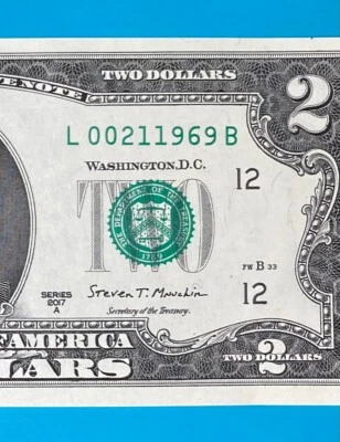February 1, 1969 / 2 January 1969 L 00211969 B BIRTHDAY Note $2 Two Dollar Bill - Image 1 of 3