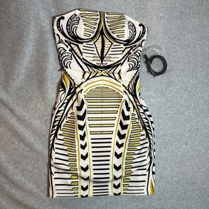 Boston Proper Strapless Ova Geo Dress Size 4 Black/White/Gold With Belt - Picture 1 of 9