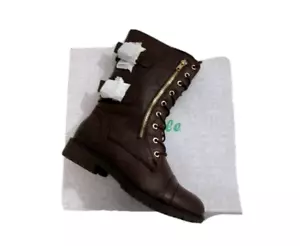 Wn's Brown Mid Calf Combat Riding Boots Winter Warm Lace Up Boots Shoes Sz 6.5 - Picture 1 of 9