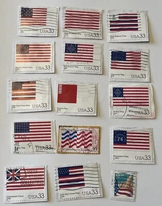 Postage Stamps 33 Cent US Flag Stamps Cancelled All Different Lot Of 15 - Picture 1 of 5