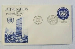 United Nations: New Postal Rate 1958 - Posted 9/22/1958 - First Day of Issue - Picture 1 of 6