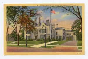 Postal de lino color Buffalo Consistory, Delaware Ave., Buffalo, Nueva York - Imagen 1 de 2