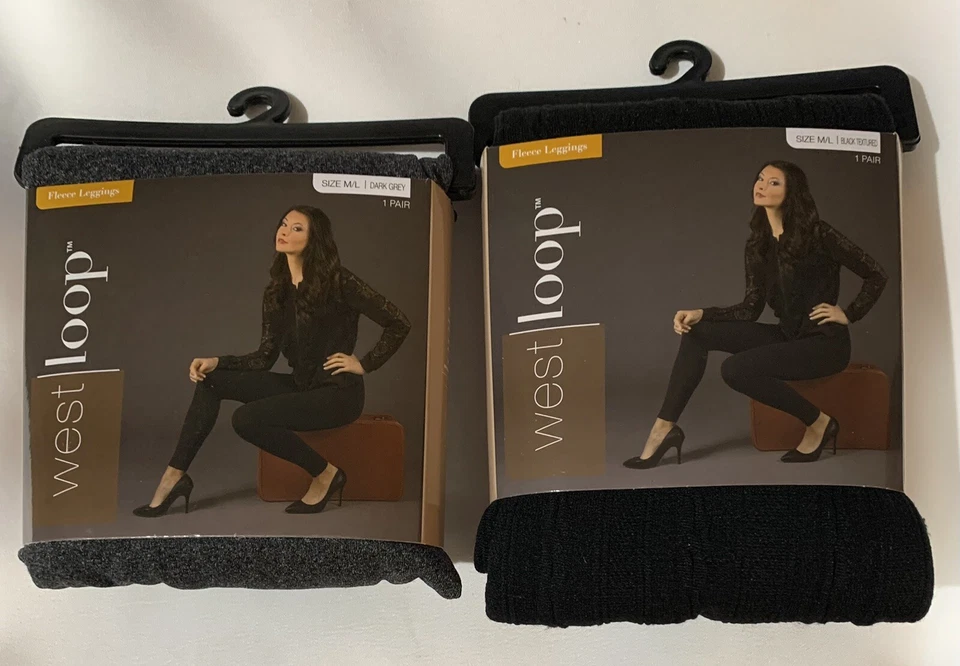 2 Pair West Loop Fleece Lined Leggings Black Textured Size M/l