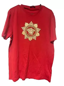 Gianni Versace 3XL Short Sleeve T Shirt milano italy - red with gold tone emblem - Picture 1 of 6
