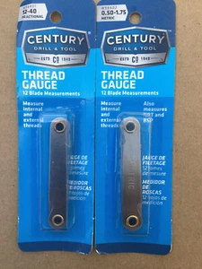 2X CENTURY SAE / METRIC  THREAD PITCH GAUGE [12-40 SAE] [.50-1.75] 12 BLADE PER - Picture 1 of 1