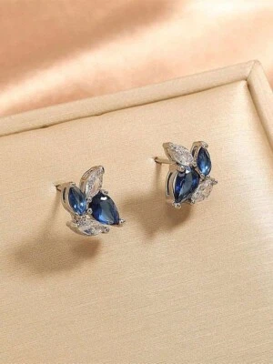 935 Silver With Simulated Pear & Marquise Cut 1.35CT Sapphire Women's Earrings - Image 1 of 4