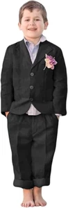Boys Linen Suit 2 Piece Boys Summer Beach Suit Kids Wedding Tuxedo Blazer Set - Picture 1 of 20
