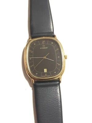 Raro relógio de pulso ETERNA 6 strass banhado a ouro pulseira impermeável vintage - Imagem 1 de 4