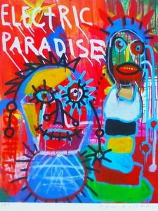 PAUL KOSTABI Electric Paradise 2014 HAND SIGNED US URBAN STREET ARTIST abstract - Picture 1 of 4