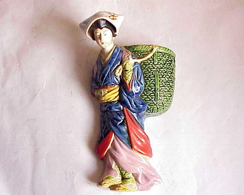 VERY Vintage Oriental Lady Wall Pocket / Rooter Cover