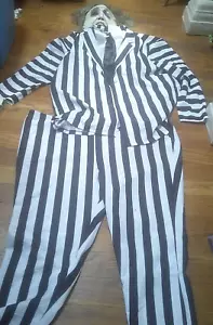 4 pezzi costume adulto Beetlejuice Deluxe pantaloni giacca dickie, maschera di gomma con capelli 4X - Foto 1 di 4