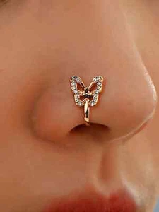 Piercing da Donna naso con decorato farfalla Farfallina color oro brillantini - Foto 1 di 4