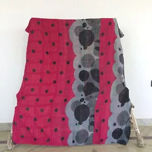 Indian Vintage Twin Kantha Handmade Cotton Quilt Bed Cover Throw Blanket Gudari - Picture 1 of 4