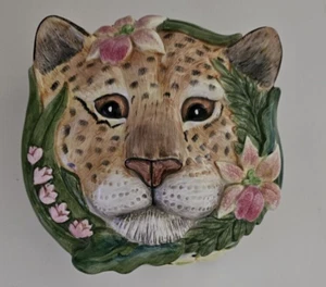 Fitz and Floyd Classics Serengeti Leopard Face Keramik Deckel Trinket Schale *LESEN - Bild 1 von 12