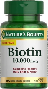 Natures Bounty Biotin 10,000 MCG 180 Rapid Release Softgels (PACK OF 3) - Picture 1 of 6