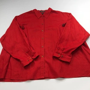 Lauren Ralph Lauren Plus 3X 100% Linen Button LS Shirt Roll Tab Red MINT - Picture 1 of 9
