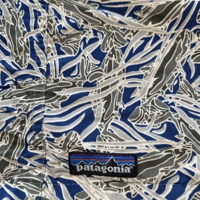 Rare Vintage Patagonia Men's 5” River Shorts L Blue Fish Print Belted - Image 1 of 4