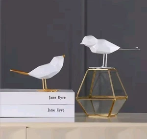 2pcs Modern European Gold Resin Birds Medium Figure Collectible Geometric Decor - Picture 1 of 8