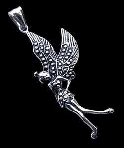 Edelstahl Anhänger Elfe Fabelwesen Elfen-Schmuck Fee Flügel Edelstahlschmuck - Picture 1 of 1