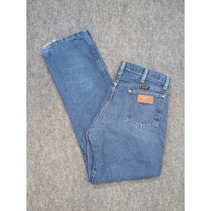 Vtg Wrangler Mens Jeans 33x30 Blue Denim Distressed Faded Work Casual Cowboy - Picture 1 of 13
