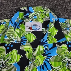Ocean Current Hawaiian Shirt Mens Large Slim Fit Floral Allover Print Button Up - Picture 1 of 9
