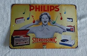 Insegna in metallo Philips Stereosonic 1960 11,5" X 8" riproduzione - Foto 1 di 3