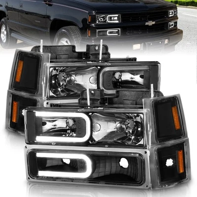 Faros de cristal ANZO para Chevrolet C1500 88-98 con barra de luz carcasa negra con Foto 1 de 4