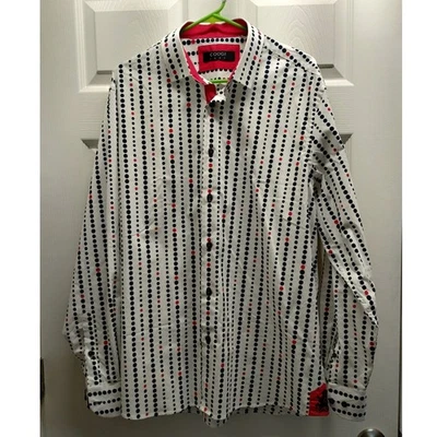 Camisa Coogi Luxe Para Hombre Talla XL Roja Blanca Azul Lunares Manga Larga Abotonada Foto 1 de 4