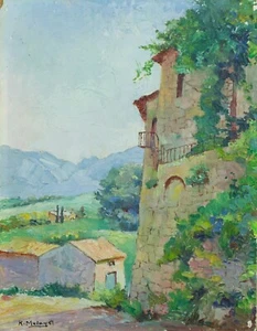 Painting Antique Painting Landscape Drome Mollans Ouvèze Old House IN Stone - Picture 1 of 10