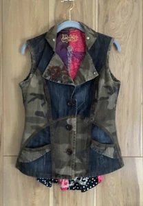 Angels Never Die AND Denim Vest Womens Size S Mixed Media Art to Wear Distressed - Picture 1 of 14